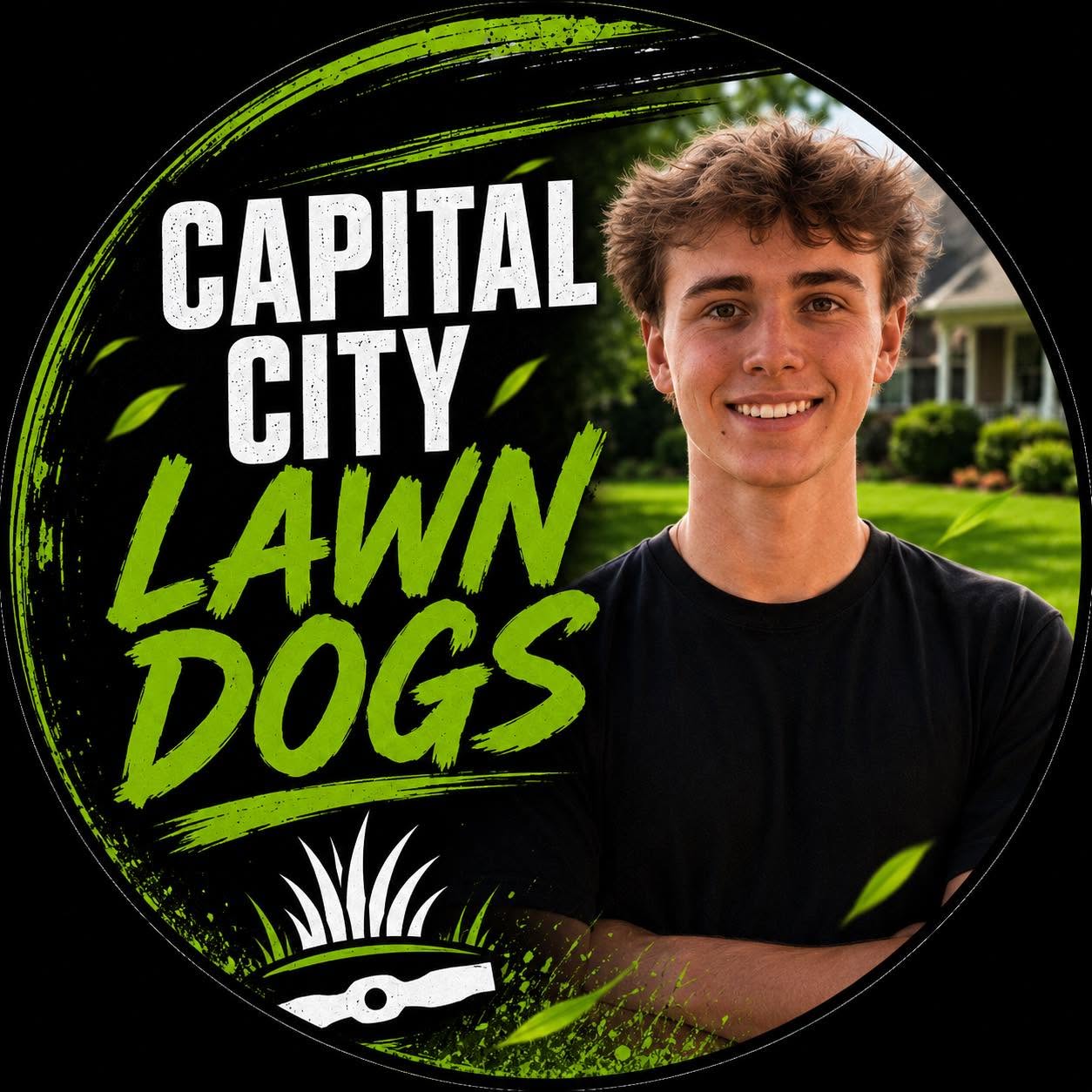 Capital City Lawn Dogs logo featuring Caleb, owner